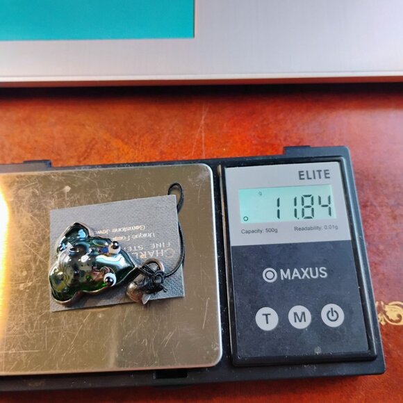 Charles Albert Green Dichroic Art Glass Frog Pendant in Sterling Silver 1 3/4" - Picture 8 of 8